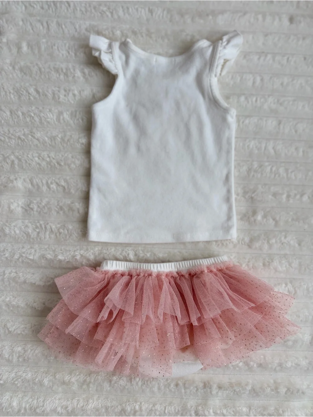 lil sis Pink Tulle Skirt & White Tank Matching Set